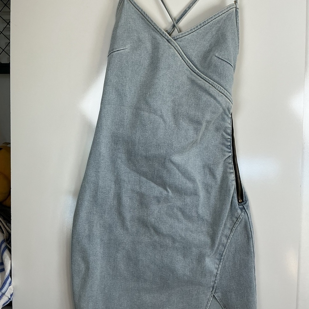 Pretty garage Chic Light Blue Denim Mini Dress 0146 - Picture 3 of 5